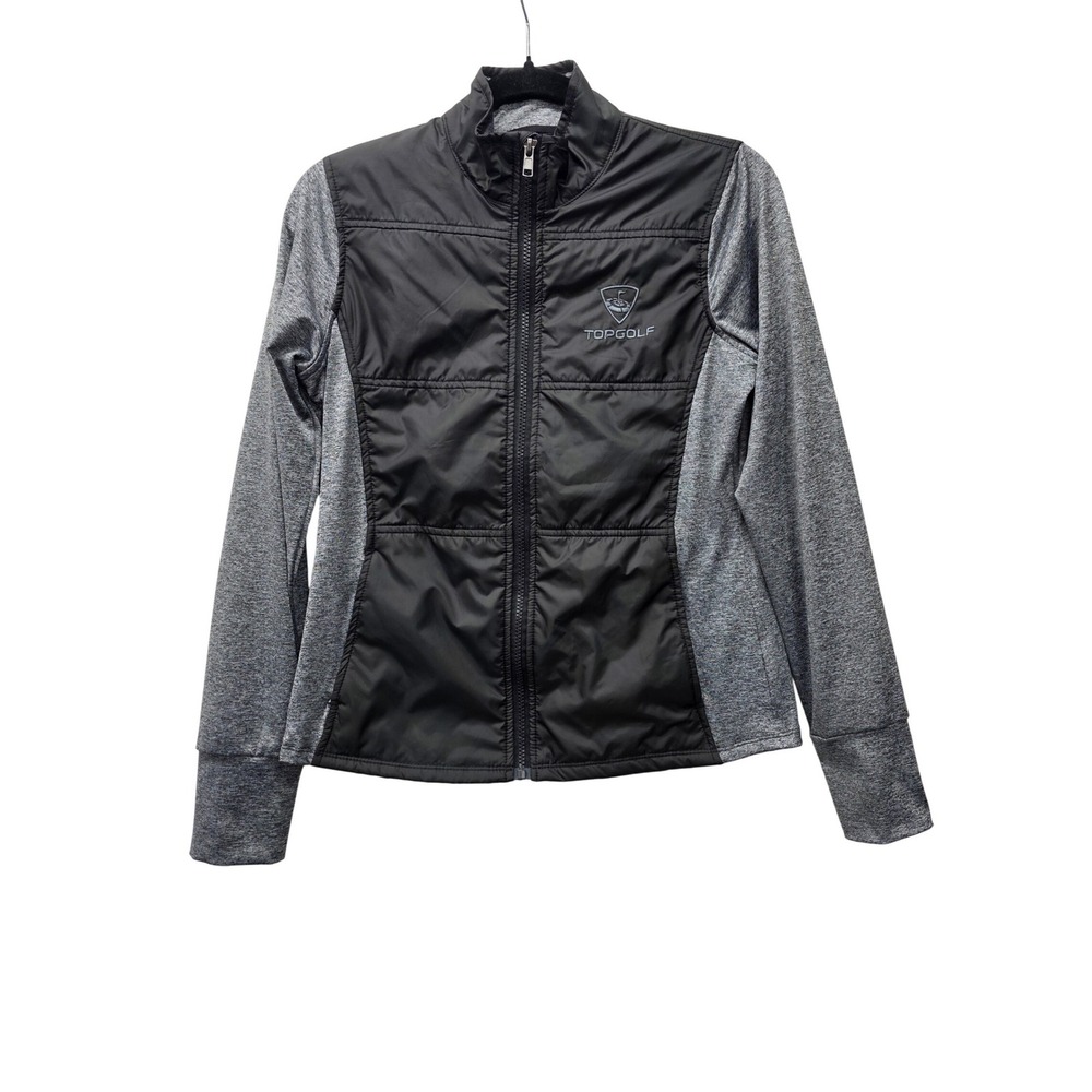 Topgolf Womens Hybrid Golf Jacket XS Black Grey Quilted Full Zip Puffer